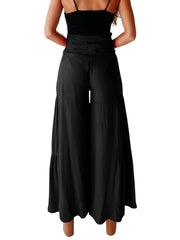 Solid Button Wide Leg Pants for Women