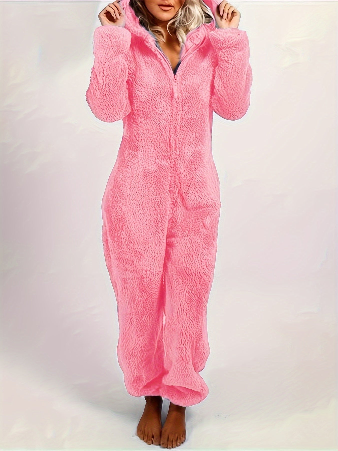 Cozy Hooded Lounge Jumpsuit Zipper Long Sleeve