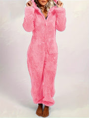 Cozy Hooded Lounge Jumpsuit Zipper Long Sleeve