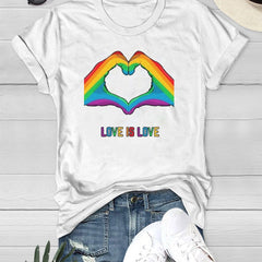 Rainbow Heart Graphic LGBT Casual T-shirt Short Sleeve Summer Sports Tee
