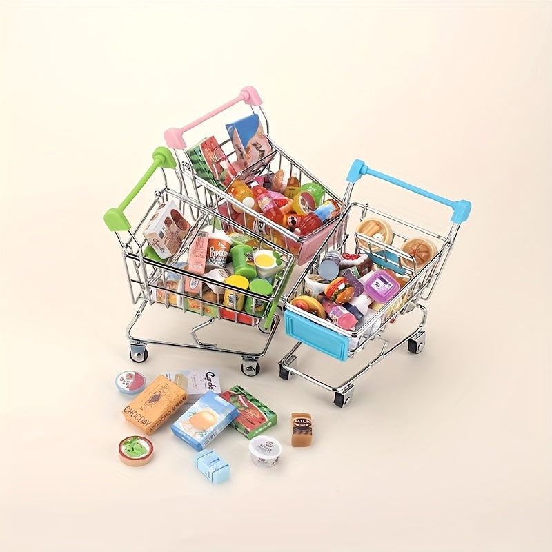 Mini Supermarket Shopping Cart Handcart Model Food Play Role Push Cart