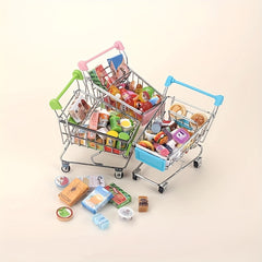 Mini Supermarket Shopping Cart Handcart Model Food Play Role Push Cart