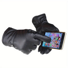 Winter Thickened Riding Gloves Warm Touch Screen Leather Gloves