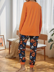 Women's Plus Funny Pumpkin Top & Jogger Pants Set