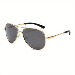 OUWEN Aviator Sunglasses Men Golden Frame Smoke Lens UV Protection