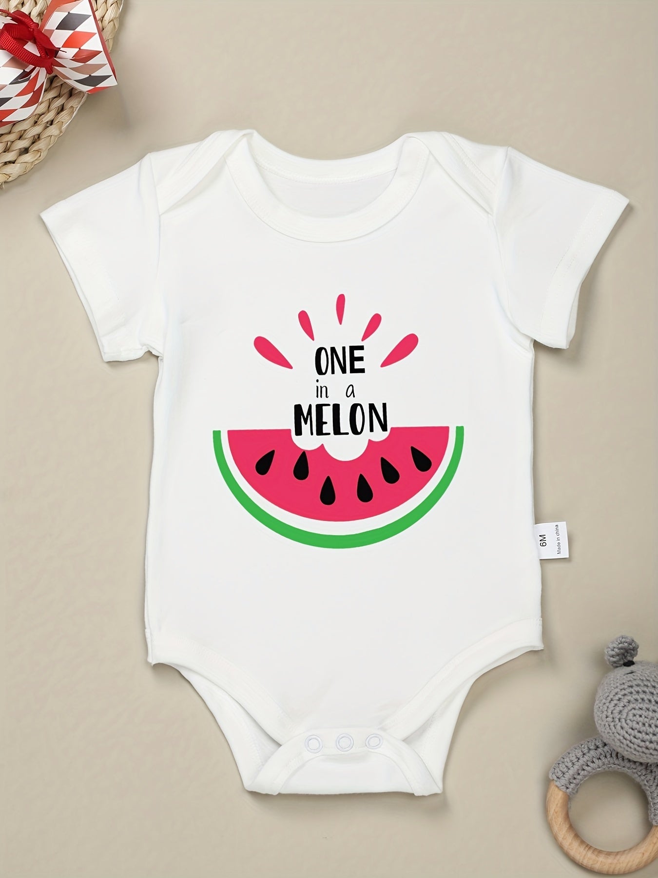 Watermelon Graphic Print Short Sleeve Round Neck Onesie
