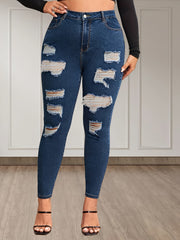 Solid Ripped High Rise Stretch Jeans