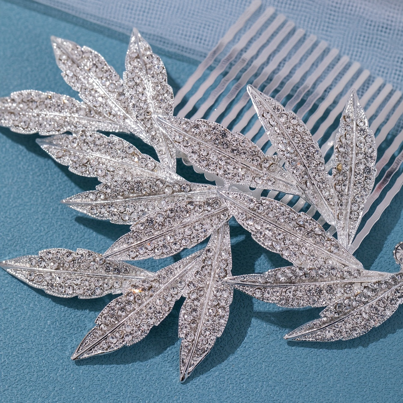 Girls Silver Rhinestone Leaf Hair Comb Princess Hairpin