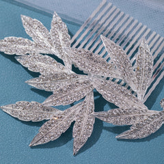Girls Silver Rhinestone Leaf Hair Comb Princess Hairpin
