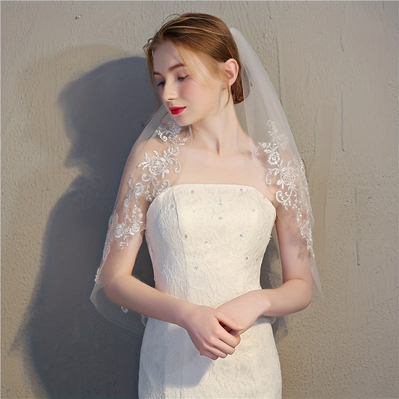 Lace Edge Floral Bridal Veil Short Veil With Comb Wedding Accessories