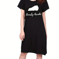 Bear Print NightDress Short Sleeve Pajama Dress