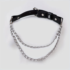 Sexy Punk Metal Chain Stitching Choker with Leather Collar