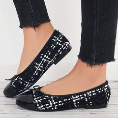 Women's Bowknot Ballet Flats Soft Sole Slip On Colorblock Flats