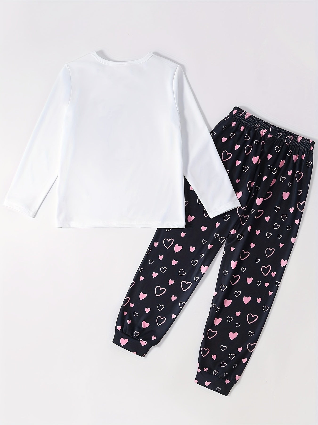 Unicorn Cartoon Long Sleeve Top & Heart Graphic Pants Pj Set