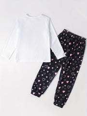 Unicorn Cartoon Long Sleeve Top & Heart Graphic Pants Pj Set