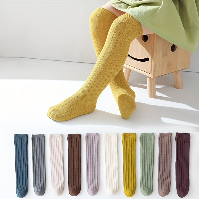 Girl's Twist Striped Knitted Knee High Socks Breathable Long Stockings