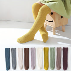 Girl's Twist Striped Knitted Knee High Socks Breathable Long Stockings