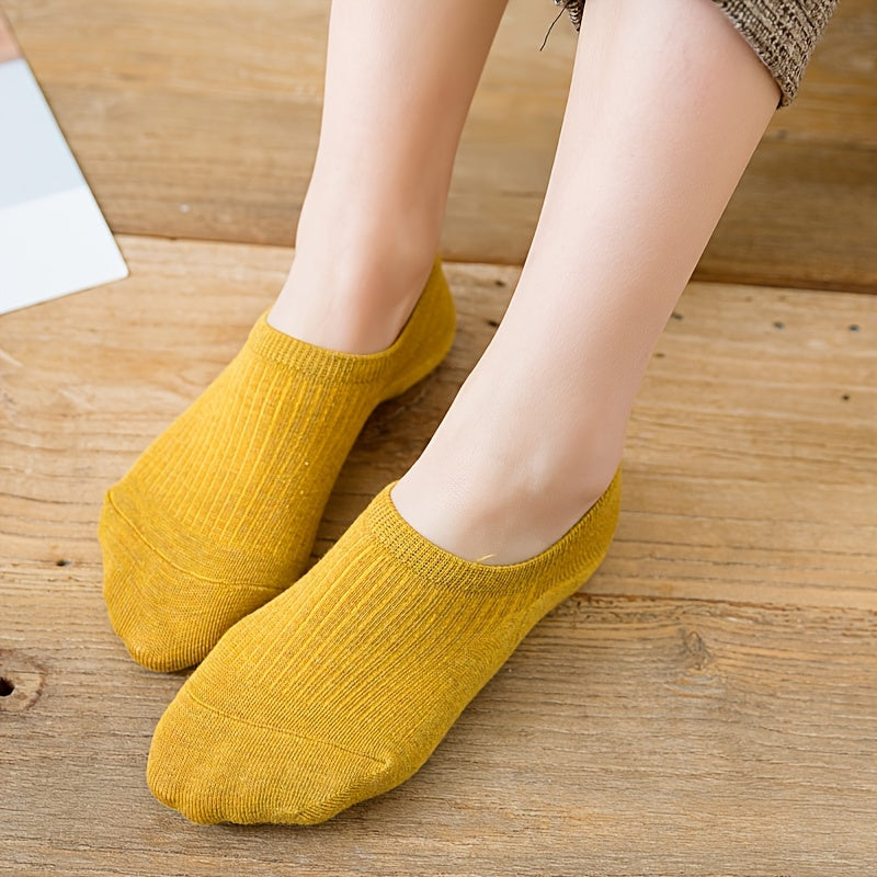 10 Pairs Invisible No Show Socks Low Cut Liner Non Slip Solid Cotton Socks