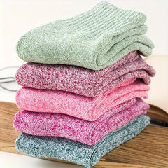 5 Pairs Solid Mid Tube Socks Women's Stockings