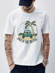 Cotton Beach Print Men's Crew Neck Tshirt Casual Tees for Summer