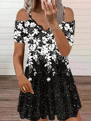 Floral Print Cold Shoulder V Neck Dress
