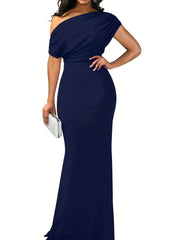Solid Backless Bridesmaid Maxi Dress - Evening Wedding Party