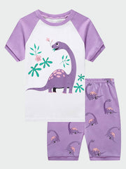 Girls Dinosaur Pajama Set Short Sleeve Tee & Shorts Sleepwear