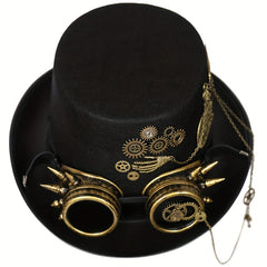 Heavy Metal Chain Steampunk Hat Gothic Noble Skull Rivet Goggles