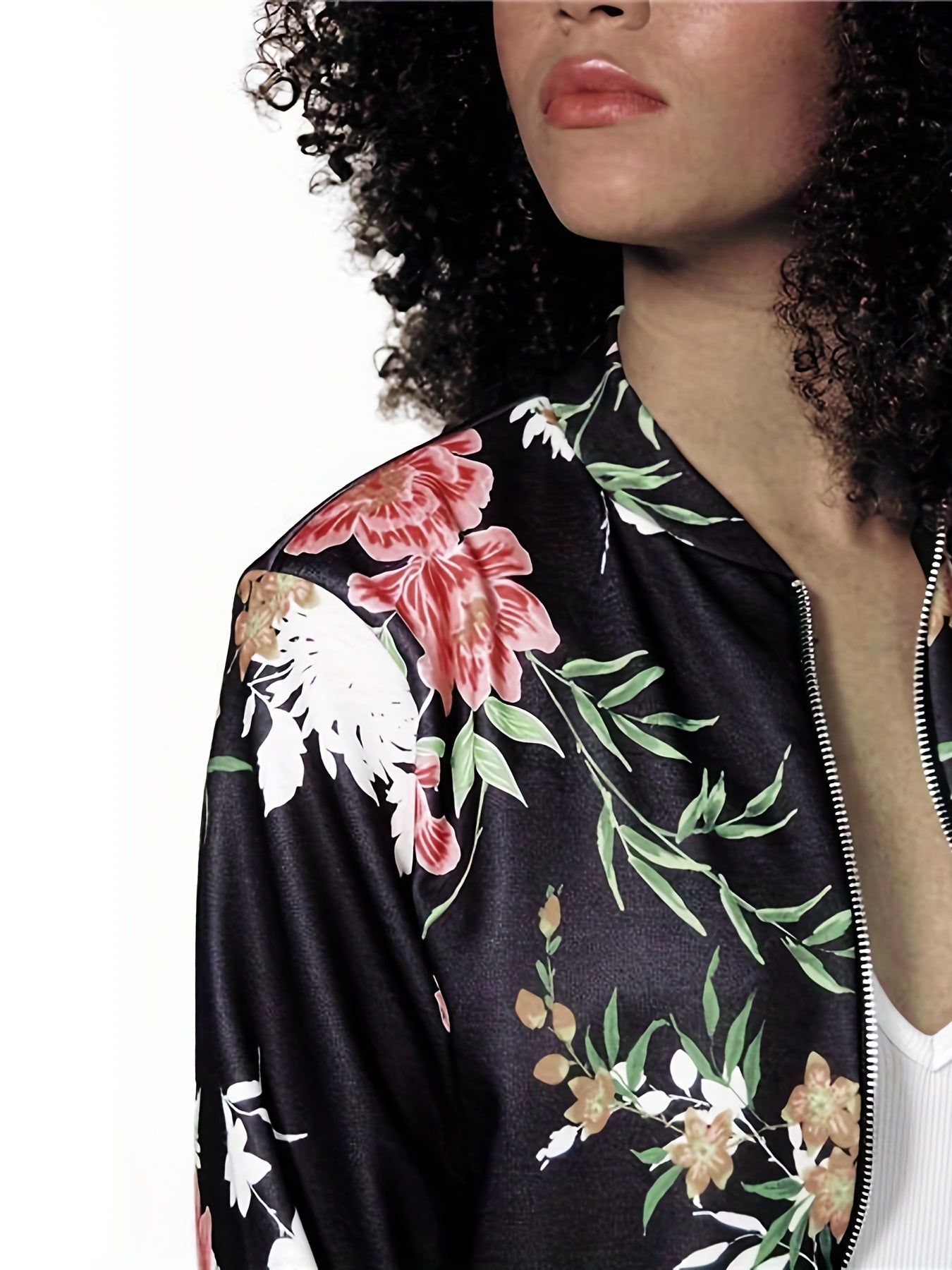 Floral Print Zip Up Jacket Women's Outerwear