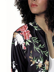 Floral Print Zip Up Jacket Women's Outerwear