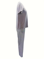 Plaid Print Tee & Pants Lounge Set