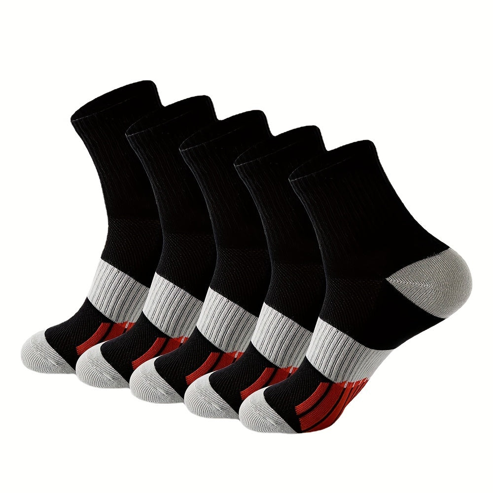 5 Pairs Men's Cotton Breathable Mid-calf Sport Socks