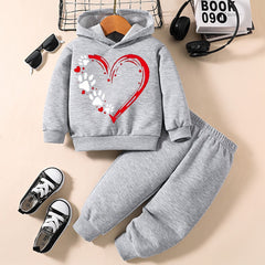 Baby Girl Footprint Heart Graphic Hoodie Pants Set