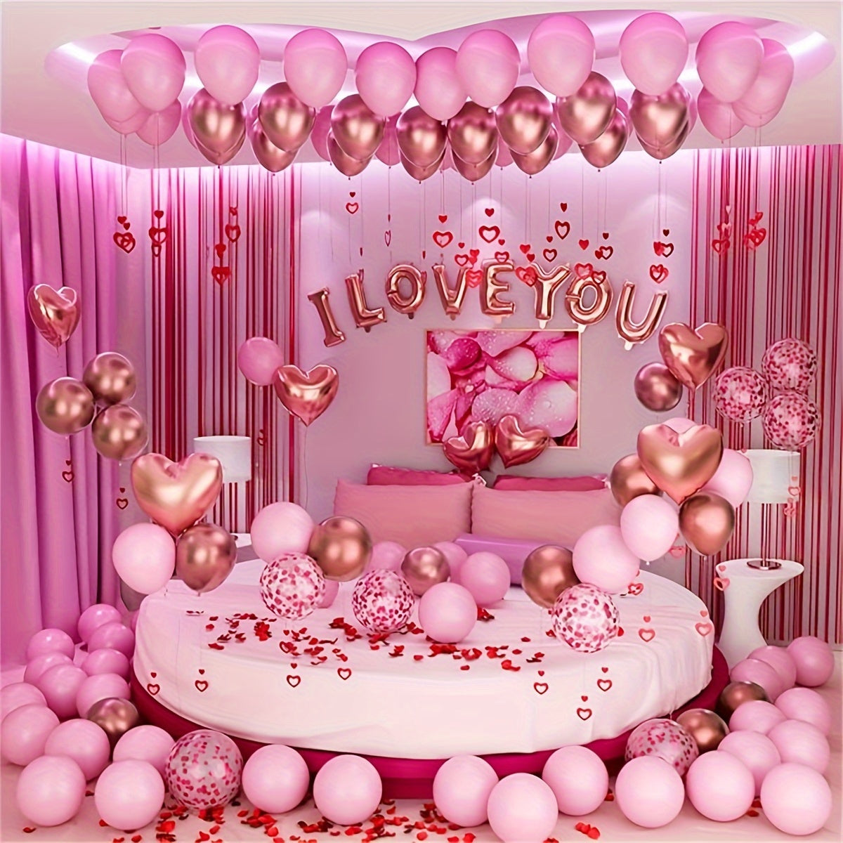Romantic Balloons Set with Rose Petals and Letter Balloons