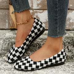 Women's Braided Checker Flats Soft Sole Slip On Shoes
