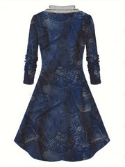 Denim Print Button Decor Top & Leggings Set