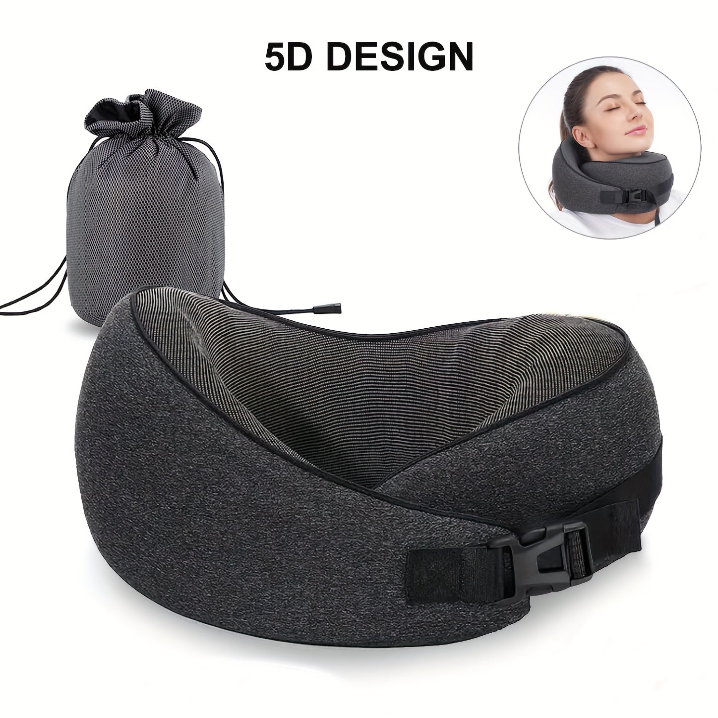 100% Memory Foam Travel Pillow Neck & Chin Support Adjustable Comfortable