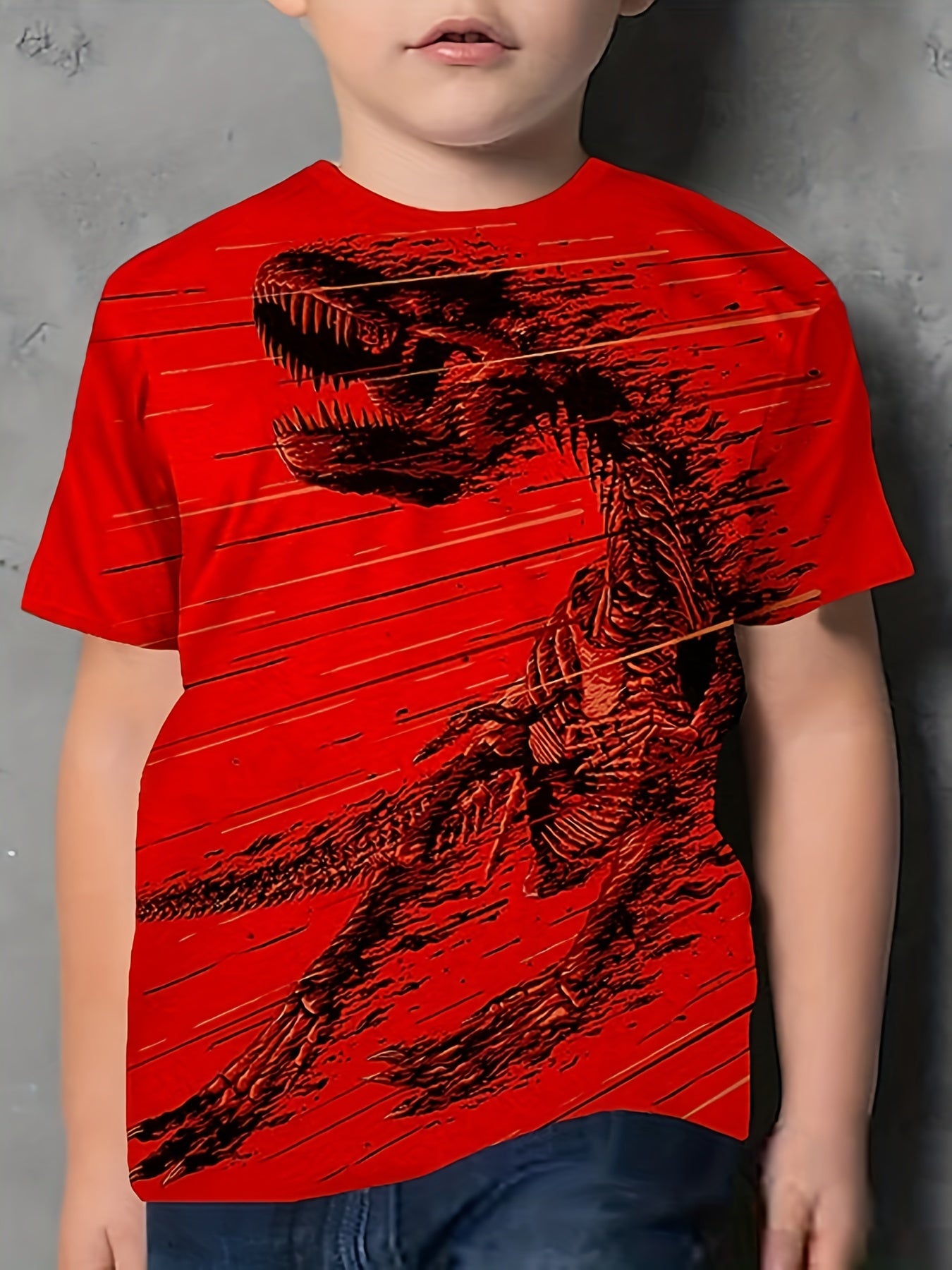 Stylish Dino 3D Print Kid's Graphic T-shirt for Summer Fun