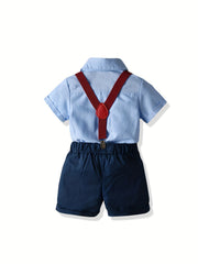 Boys Short Sleeves Shirt & Suspender Shorts Set