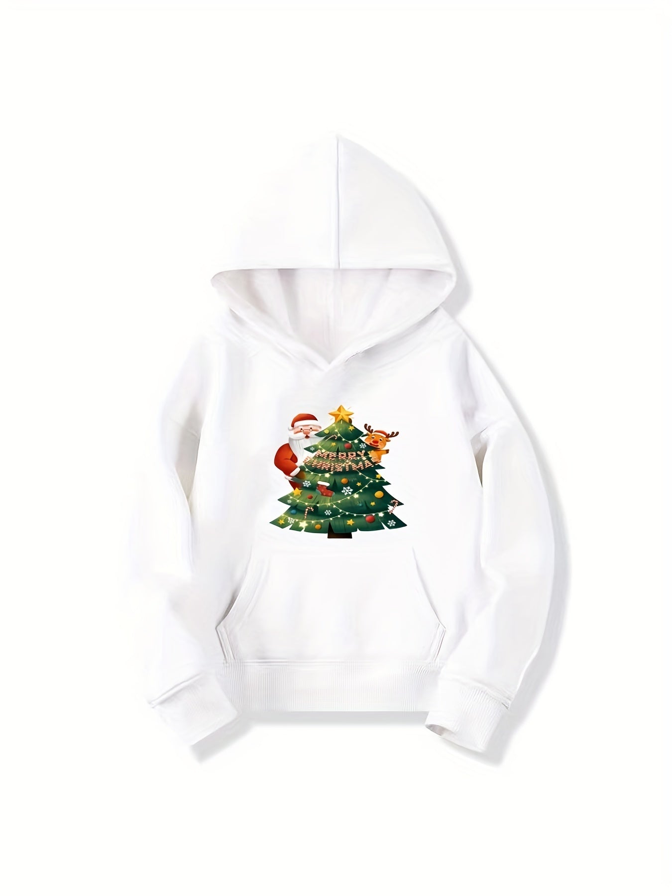 Girls Santa Print Hooded Sweatshirt Casual Pullover for Party Holiday