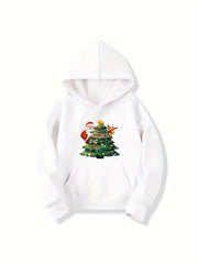 Girls Santa Print Hooded Sweatshirt Casual Pullover for Party Holiday
