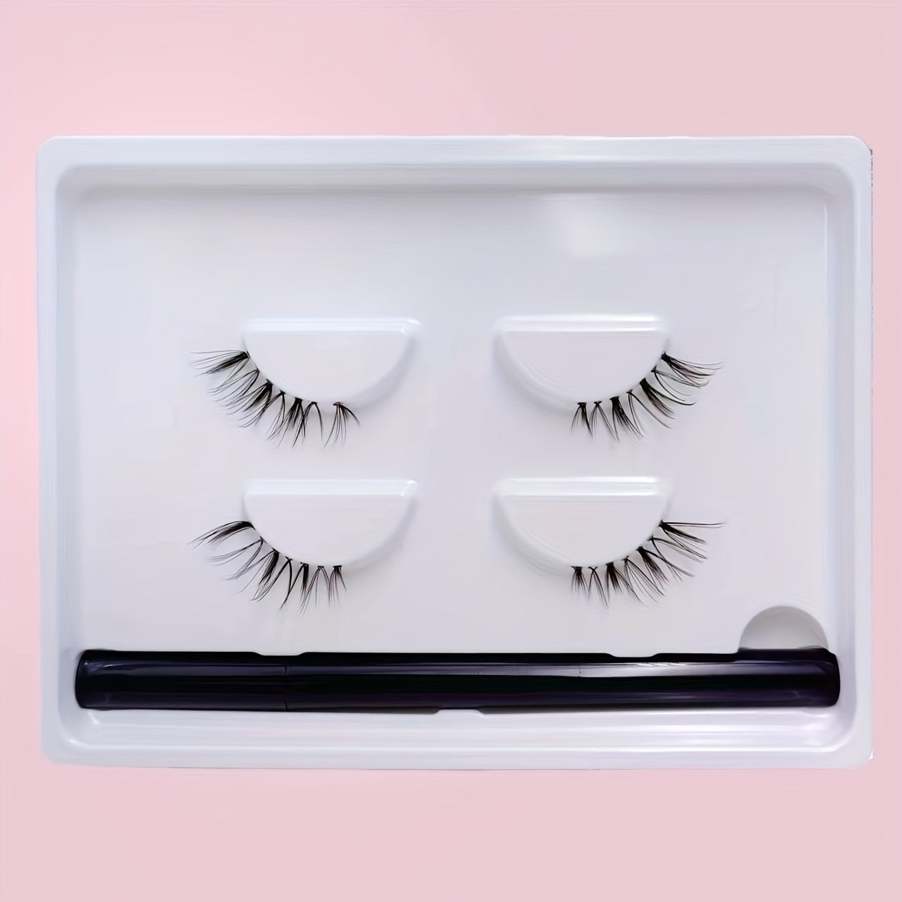 2 Pairs Faux Mink False Eyelashes & Eyeliner Set - Natural Volume