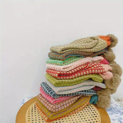 Knitted Small Plaid Hair Ball Warm Scarf 78x13in