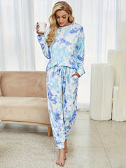 Tie Dye Lounge Set Long Sleeve Crew Neck Top & Pants Women's Loungewear