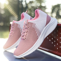 Women's Breathable Knit Sneakers Low Top Round Toe Casual Shoes