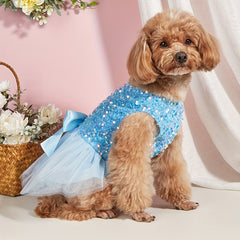 Pet Sequin Bow Mesh Dress for Special Occasion