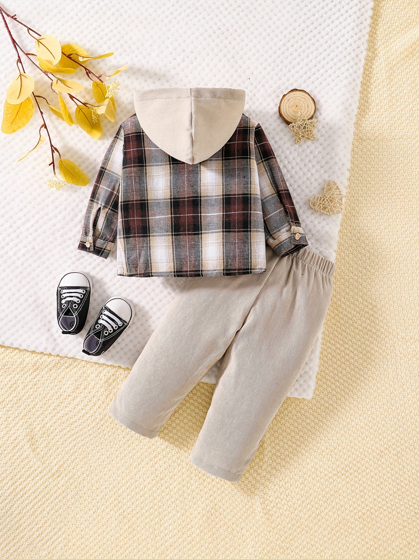 Baby Boys Plaid Hooded & Pants Set Newborn Sweatsuit 2pcs Outfit