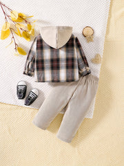 Baby Boys Plaid Hooded & Pants Set Newborn Sweatsuit 2pcs Outfit