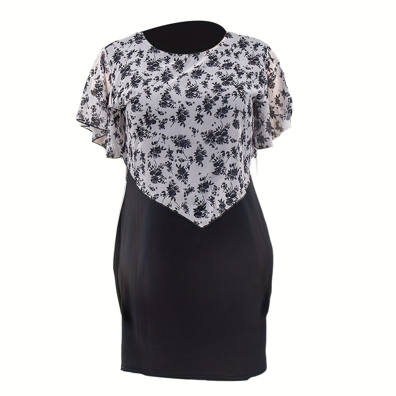 Women's Leaf Print Cloak Round Neck Dress