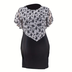 Women's Leaf Print Cloak Round Neck Dress